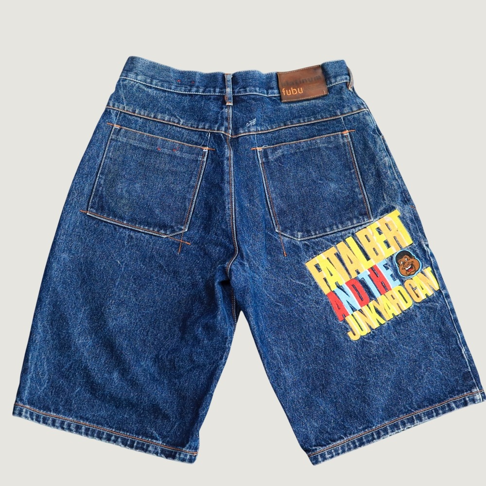 Vintage Platinum FUBU Fat Albert Denim Shorts Mens 34 Blue Baggy 90s Streetwear